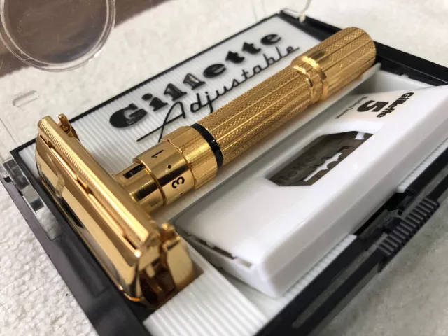 24K Gold Plated Gillette 195 (Fatboy) Adjustable Razor with Case & Blades – E3