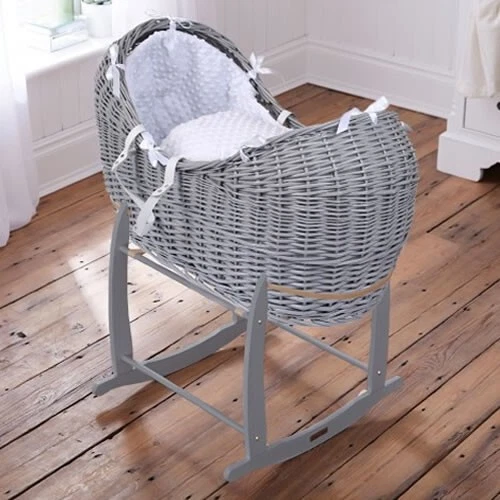 Vaina Clair de lune gris noah con hoyuelos blancos y gris soporte mecedor de lujo