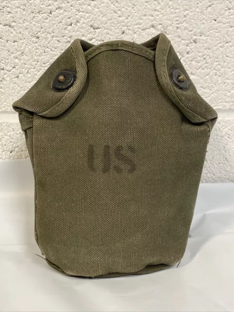 WW2 US Army Green Canvas Canteen Cover Pouch Water Web Carrier Tipit Snaps