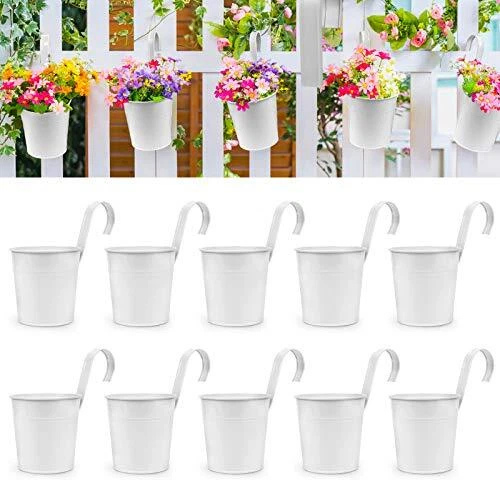 10pcs Hanging Flower Pots, Metal Iron Wall Planter Indoor/Outdoor for Railing