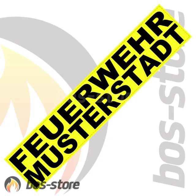 Feuerwehr Reflex Rückenschild 420 x 80 mm, mit Wunschtext, zweizeilig, gelb, neu