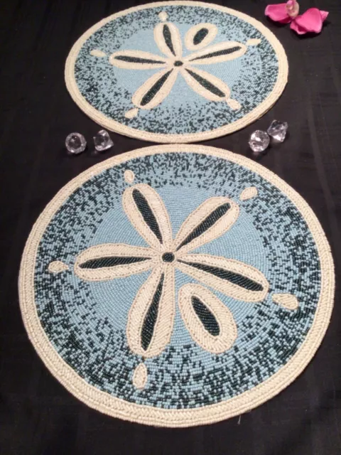 COASTAL COLLECTION BEADED SAND DOLLAR SHELL 15 ROUND TABLE PLACEMATS-SET  OF 2