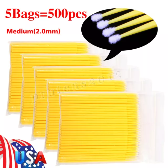 500PCS Dental Micro Brush Disposable Materials Tooth Applicators 2.0mm Yellow