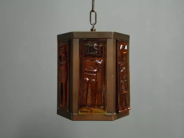 Vintage 1950s/1960s Erik Hoglund Boda glass panels copper lantern ceiling light