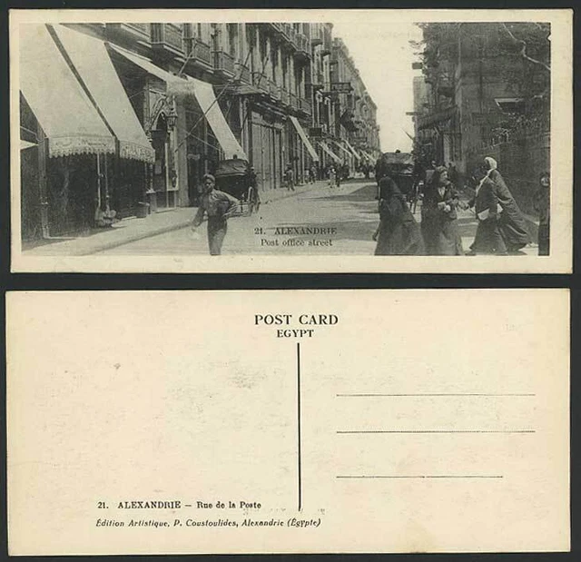 Ägypten alte Postkarte Alexandria Post Amt Straßenszene Alexandria Rue dela Poste