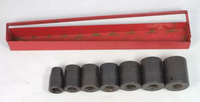 7 enchufes de impacto SAE vintage Craftsman V EE. UU. 1/2" de 6 puntos con bandeja