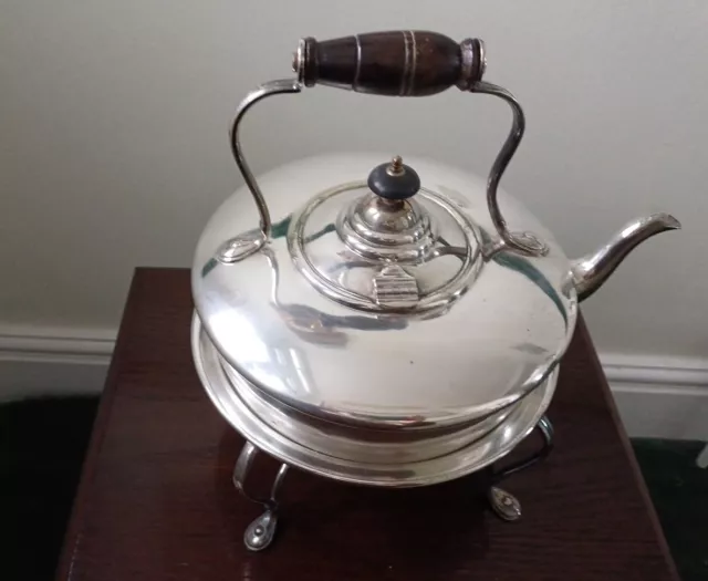Edwardian silver plate kettle with spirit holder on stand