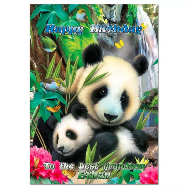 b426; Great Personalised Birthday card; *ANY name age text*; Cute Panda hug