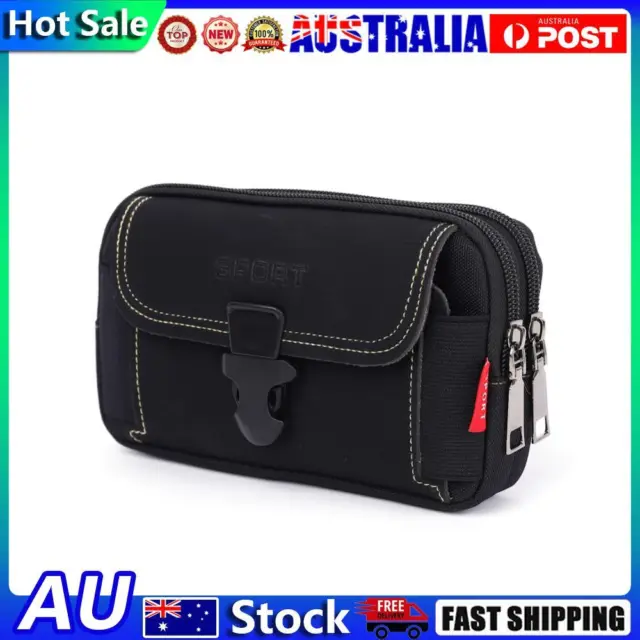 Men Canvas Waist Bag Phone Purse Zipper Belt Bum Pouch (Style 2 Black)