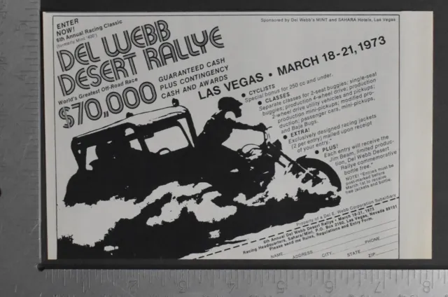 1973 Print Ad Del Webb Desert Rallye Las Vegas Nevada Racing Classic Motorcycle