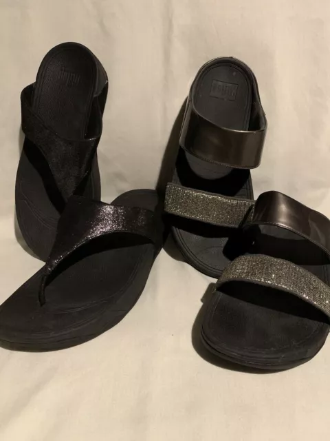 FitFlop Womens Size 9 Lulu Shimmerlux Black Thong Sandal Superglitz Slide Sandal