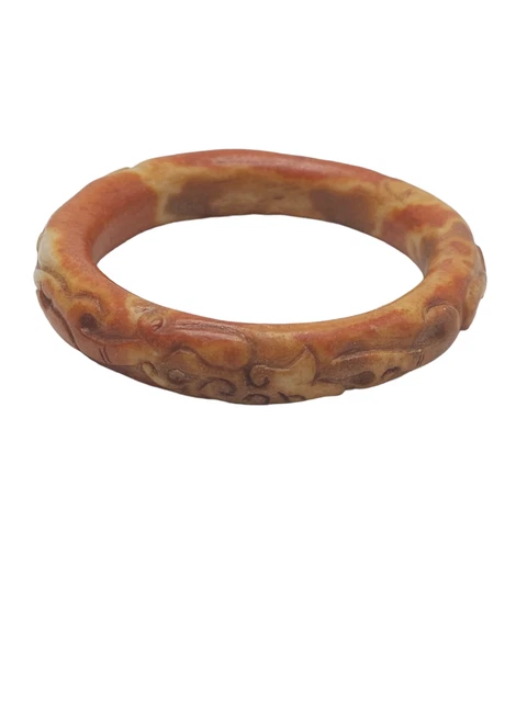 Orange Yellow Jade? Nephrite? Oriental Hand Carved Bangle Bracelet Vintage