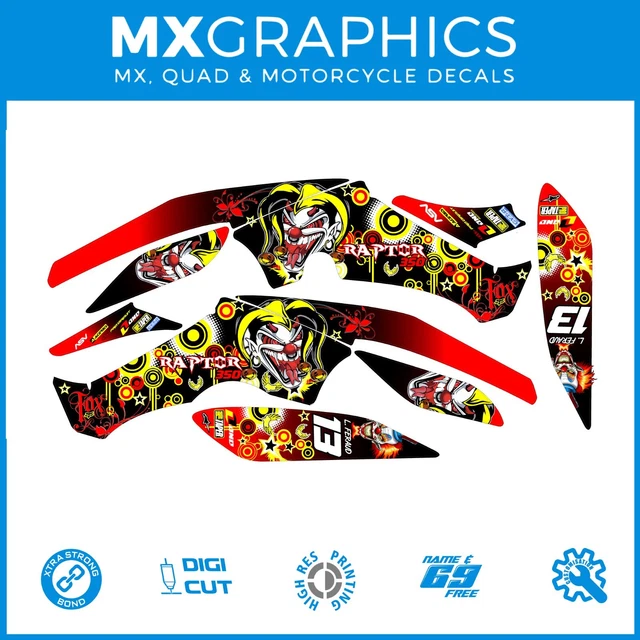🔴 FITS YAMAHA RAPTOR 350 Quad. 04-14. FREE NAME. DECALs GRAPHICS STICKERS Red