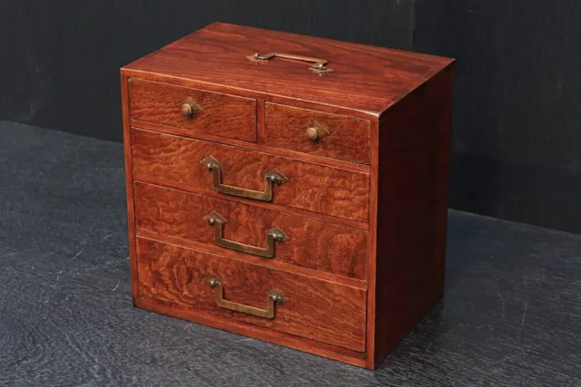 Japanese wooden TANSU drawer Zelcova TAISHO SHOWA era Metal fittings w10.6" #165