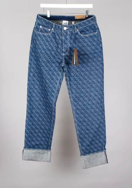 Burberry London Blue Printed Denim Turn Up Skinny Mid Rise Jeans Waist 30