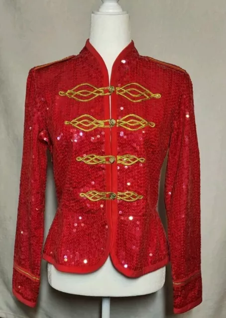 Vintage Sandy Starkman Sequin Jacket Sz Small Red And Gold Stunning Rare