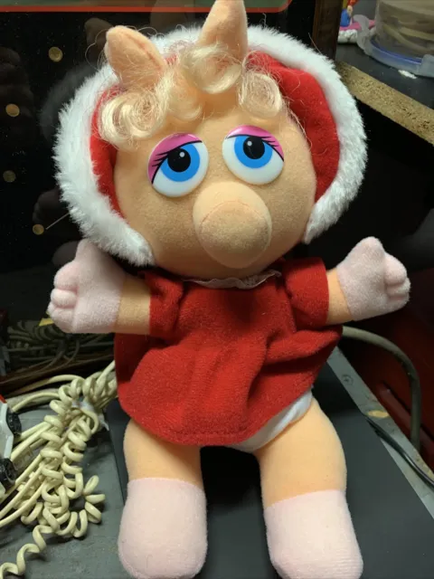 Vintage 1987 Muppets Christmas Baby Miss Piggy 8" Plush Doll Stuffed Animal Toy
