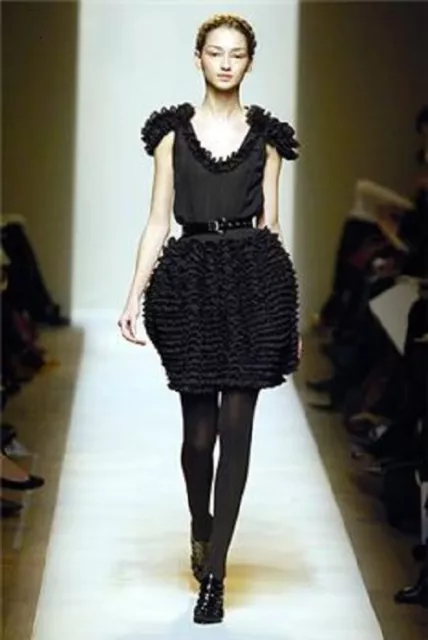 BOTTEGA VENETA Black CREPE CHIFFON Tiered Ruffle RUNWAY Evening Dress NEW 4/40