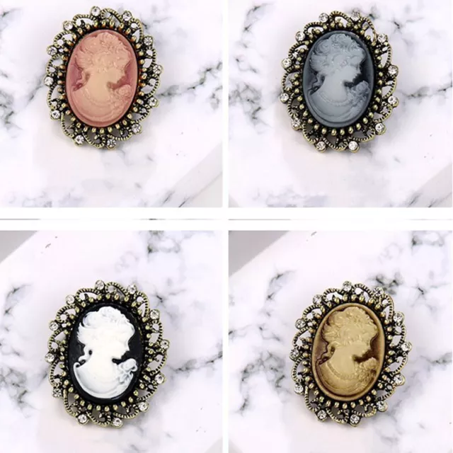 Vintage Gothic Style Head Statue Cameo Brooch Rhinestone Brooch for Wo PHJ Ll Le