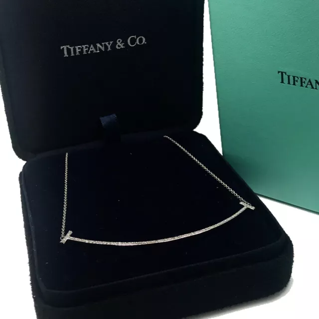 Tiffany & Co T Smile Pendant in 18k White Gold with Diamonds-Large. RRP £5825