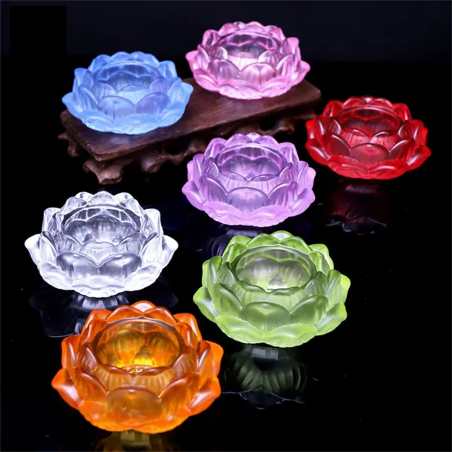 Crystal Glass Lotus Flower Candle Holder Candlestick Home Decor Craft Tea Light