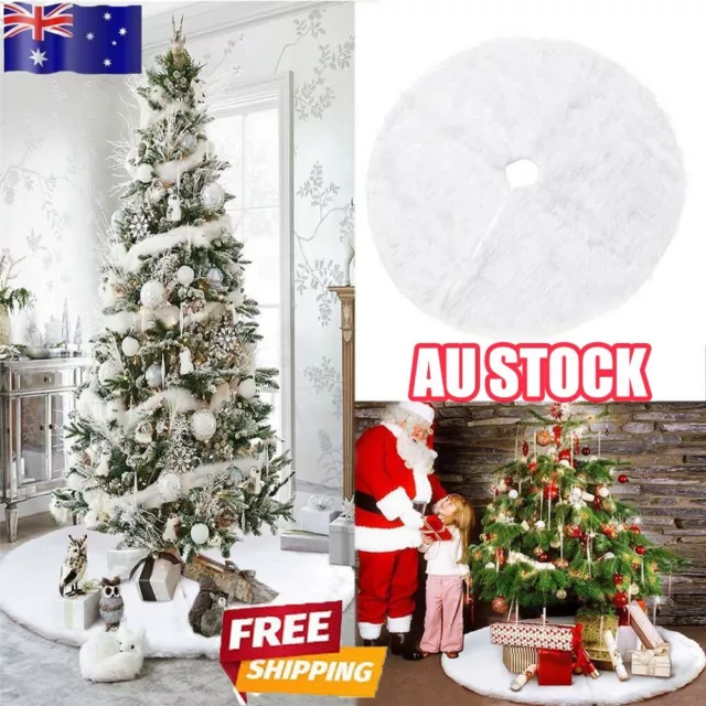 Christmas Tree Skirt White Snow Plush Base Floor Mat Cover Decor 78/90/120cm