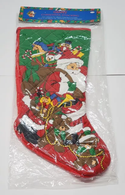 NOS 1996 Red Green QUILTED Christmas Stocking SANTA w/ Presents Gifts -  20.5”