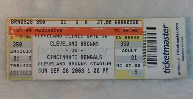 Cleveland Browns vs Cincinnati Bengals Football Ticket Stub Sept 28 2003