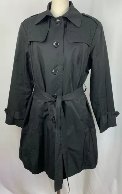 DKNY Black Cotton Blend Belted Short Trench Coat sz 1X (11751)