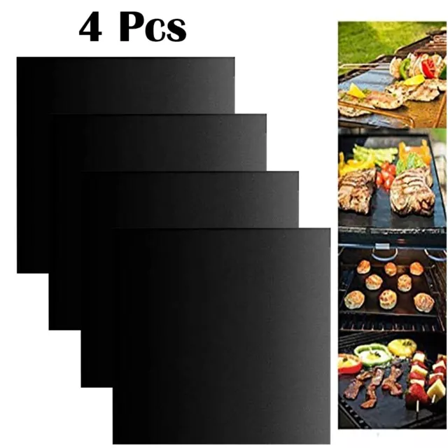 Lot de 4 tapis de barbecue antiadhésifs durables 40 cm taille ronde et carrée