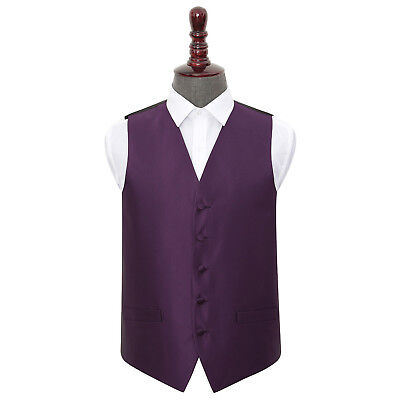 DQT Woven Plain Solid Check Cadbury Purple Formal Mens Wedding Waistcoat S-5XL