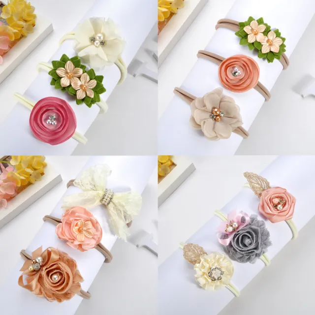 For Baby Girls Infant New 3Pcs Beauty Flower Bow Headband Hair Band Accessories