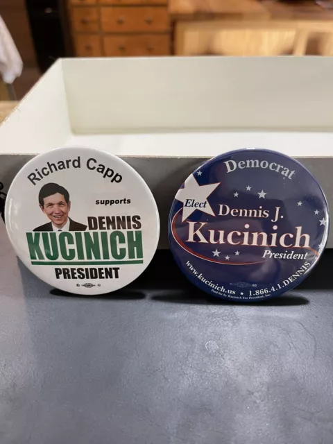 Lot Of 2 DENNIS KUCINICH President pin 2004 pinback Buttons 3” Ohio Political