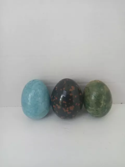 Vintage Handmade Gemstone Eggs Lot Of 3 Marble Quartz Granite