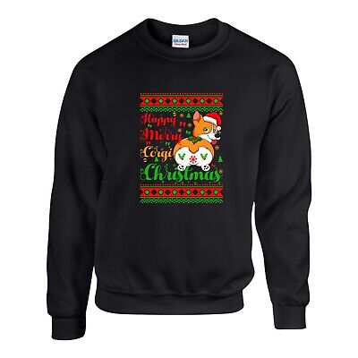 Happy Merry Corgi Christmas Jumper,  Funny Christmas Xmas Sweatshirt Unisex Top