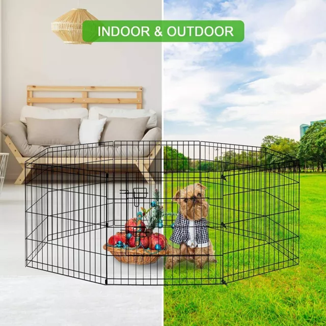 Dog Pet Pen 8 Panel Metal Puppy Playpen Run Cage Fence Enclosure Indoor Outdoor