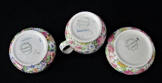 Vintage Royal Winton Grimwades "Summertime" Chintz Creamer and 2 Open Sugars 2