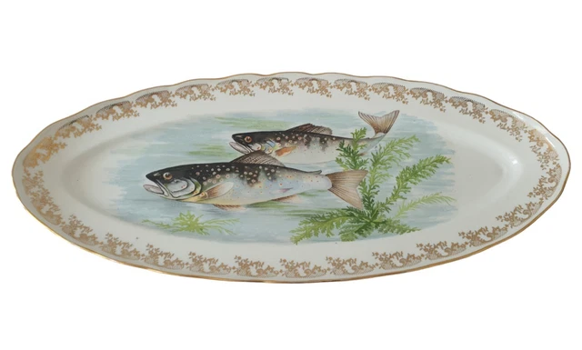 Grand Plat à Poisson En Porcelaine De Limoges B&C - Doré Et Blanc, 43,5 Cm