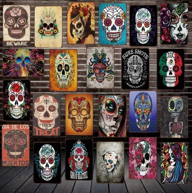 Sugar Skull Mexican Style Metal Tin SIGN Tattoo parlors shop decor iron painting