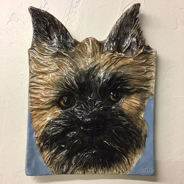 Brussels Griffon Dog 3d Ceramic Portrait Tile handmade sculpted Alexander Art