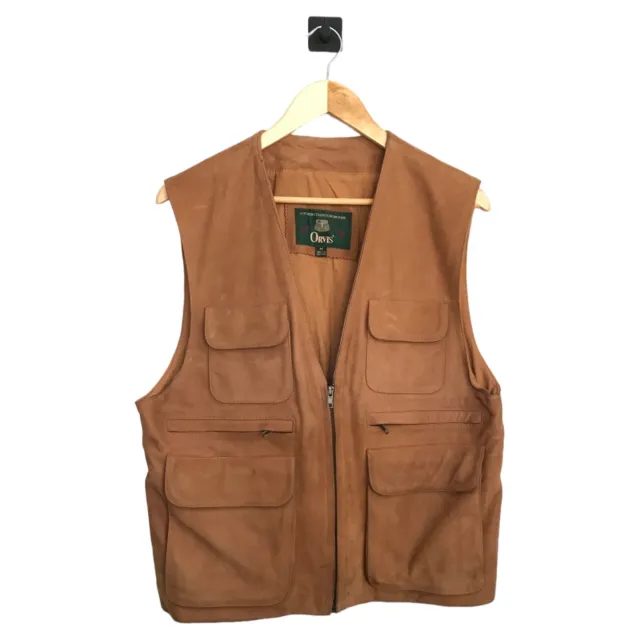 Orvis Men’s Leather Vest Hunting Fishing Camping Hiking Zip Closure Size M