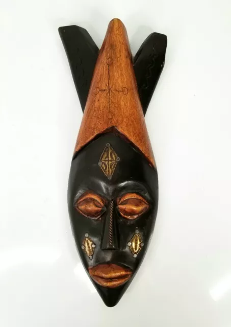 Mask Wood & Metal Insert Authentic Ghana Hand Carved African Tribal Art 13"