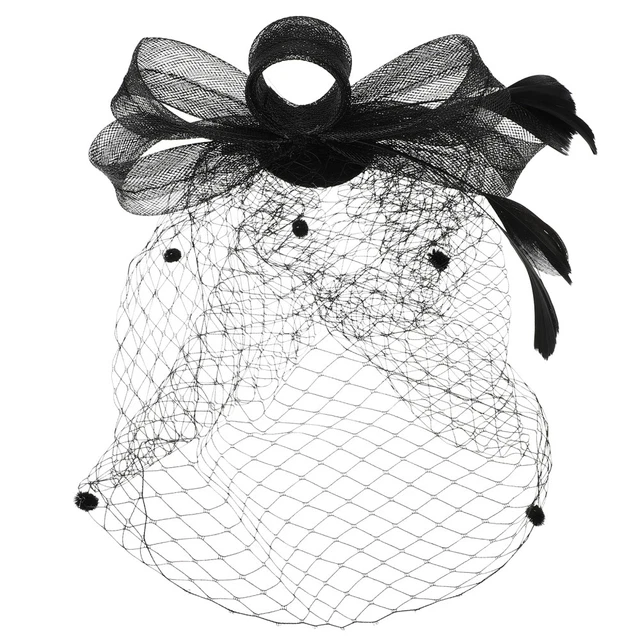 IBLUELOVER Cappello Fascinator Da Donna Con Fiore E Piuma - Copricapo A Rete Con Clip Per Matrimonio, Chiesa, Derby, Nero - 2
