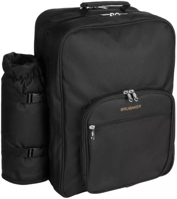 BRUBAKER Mochila de Picnic para 4 Personas Negro 30×39×21cm + 1 Portabotella 3