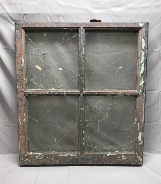VTG Metal 37X42 Chicken Wire Factory Industrial Privacy Glass Old Window 894-23B