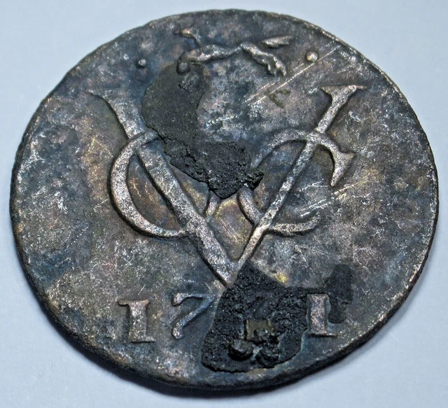 1731 New York Penny VOC Netherlands East Indies Dutch 1 Duit Antique 1700's Coin
