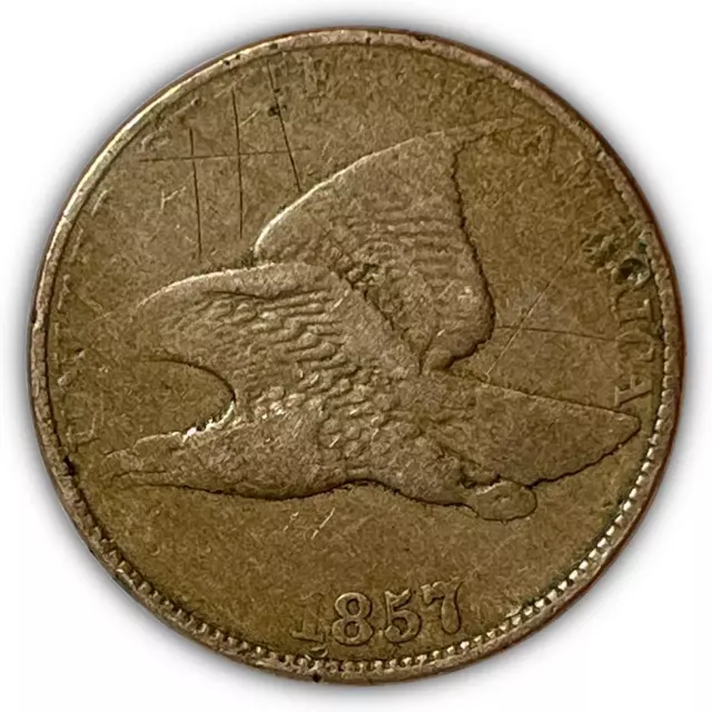 1857 Flying Eagle Cent Very Fine VF Coin, Scratches, Weak Strike #6035