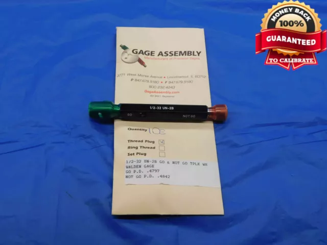 New 1/2 32 Un 2B Thread Plug Gage .5 .50 .500 Go No Go P.d.'s = .4797 & .4842