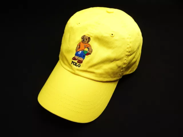 New! Polo Ralph Lauren Hat -Beach Ball Bear- Baseball Cap -Yellow -Leather Strap