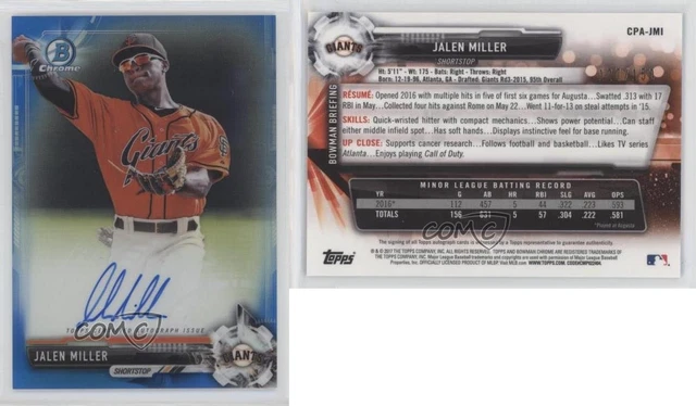 スポーツ選手 2017 bowman chorme torres refractor auto 2017 BOWMAN CHROME Prospect Auto Refractor /499 Jalen Miller